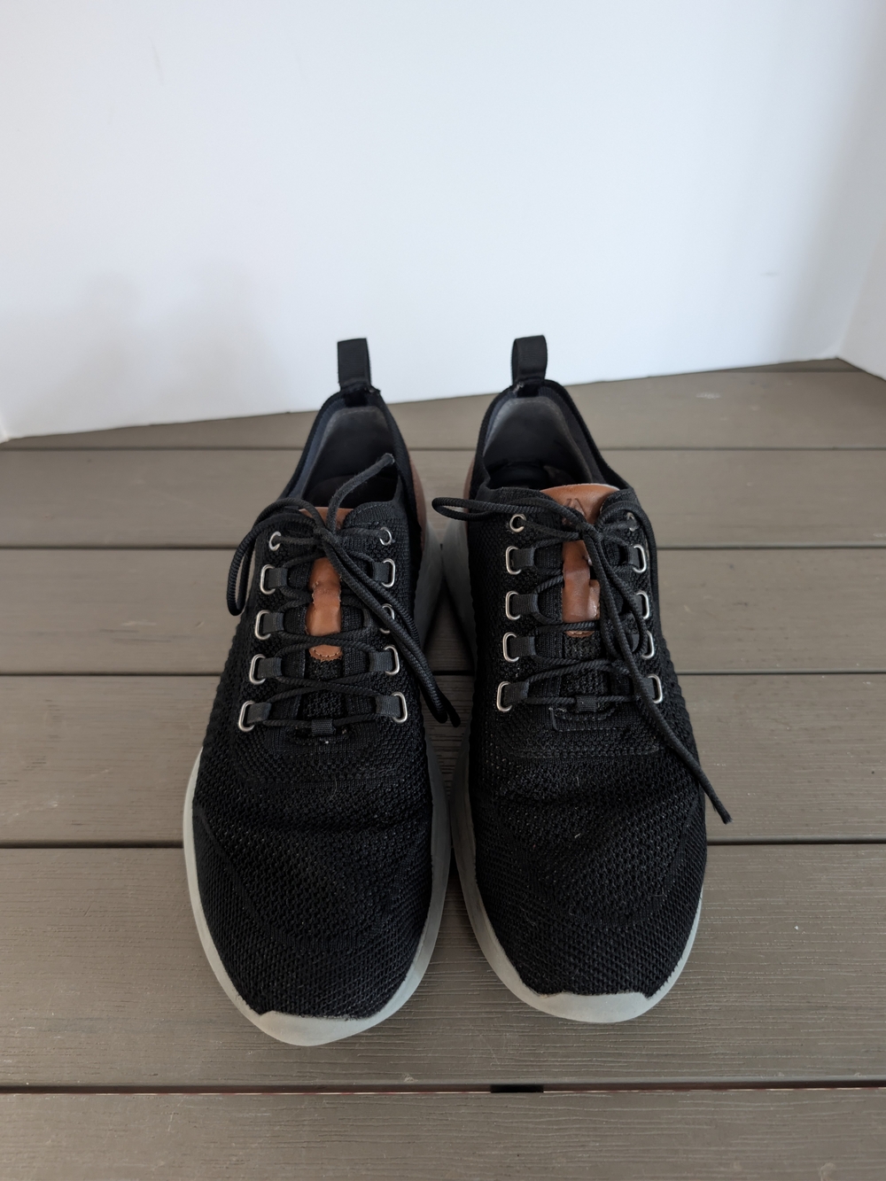 Johnston & Murphy Black Knit Sneakers with Brown Tongue Accent